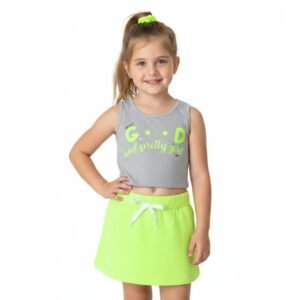 Conjunto Infantil Feminino Cotton Good Cinza e Verde TM6